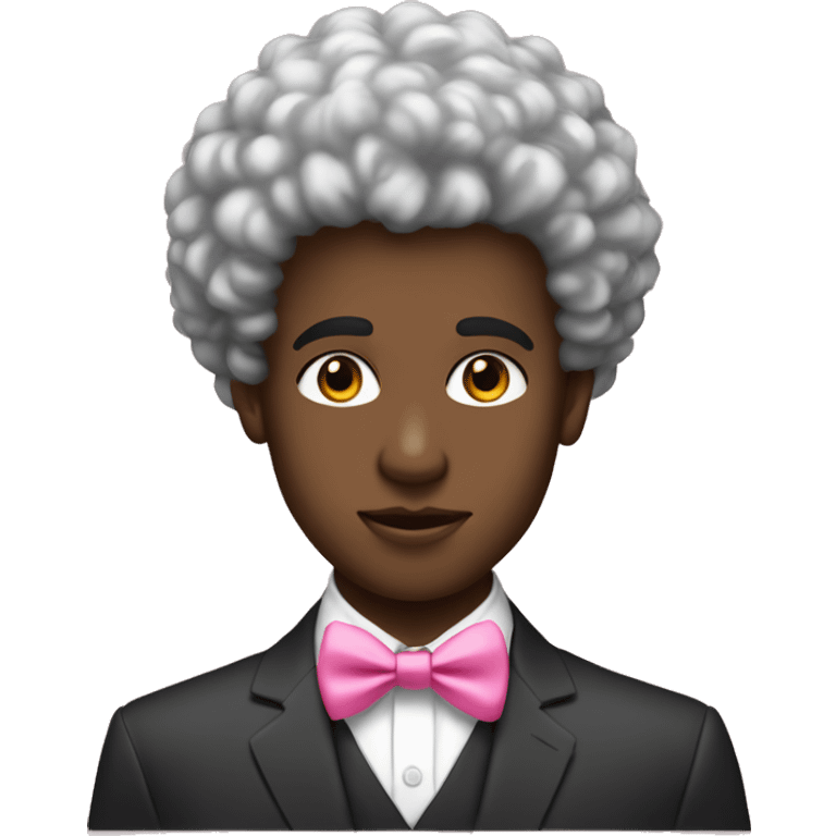 A black twink with an afro mullet in a suit, intricate face, a pink bow tie emoji