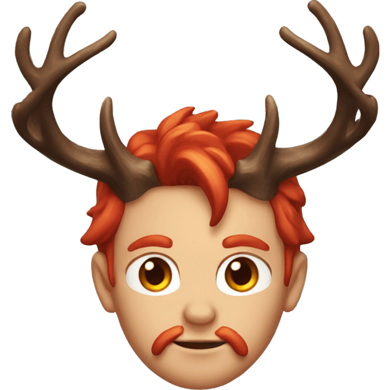 a demon with red hair and black highlights at the end with deer antlers on his head emoji