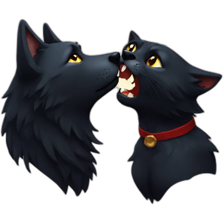 Wolf kissing a black cat emoji