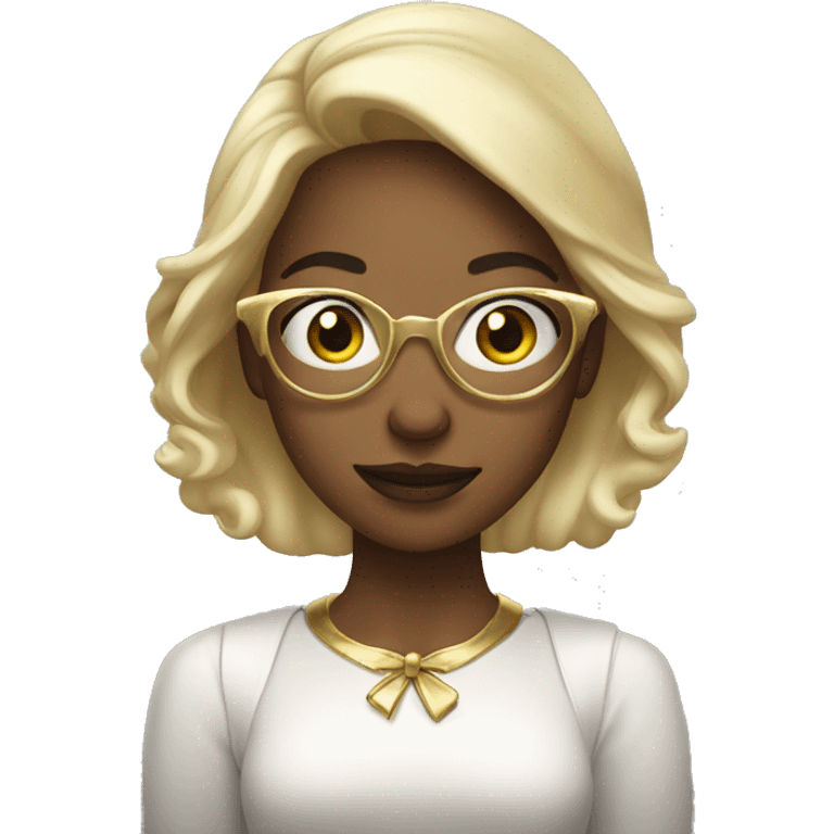 christmas girl with gold glasses holding an iPhone emoji