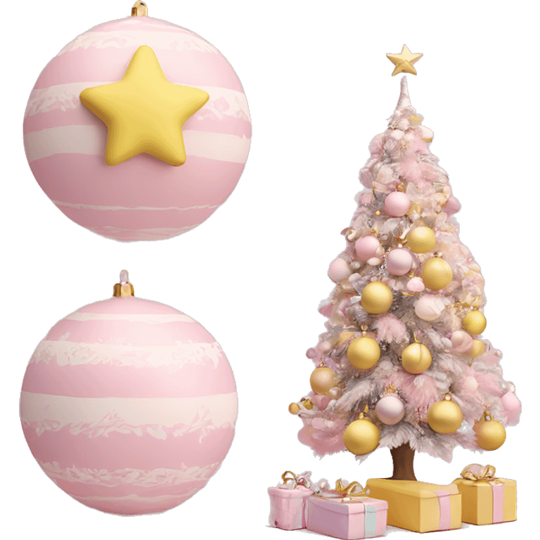 pastel pink christmas tree with pastel pink and pastel yellow ornaments，more details emoji