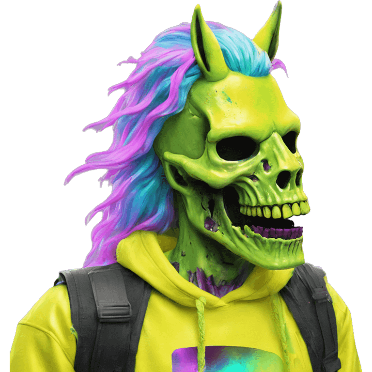 .Zombie_ Vaporwave black holographic oilslick zombie unicorn smoking yellow caution tape  emoji