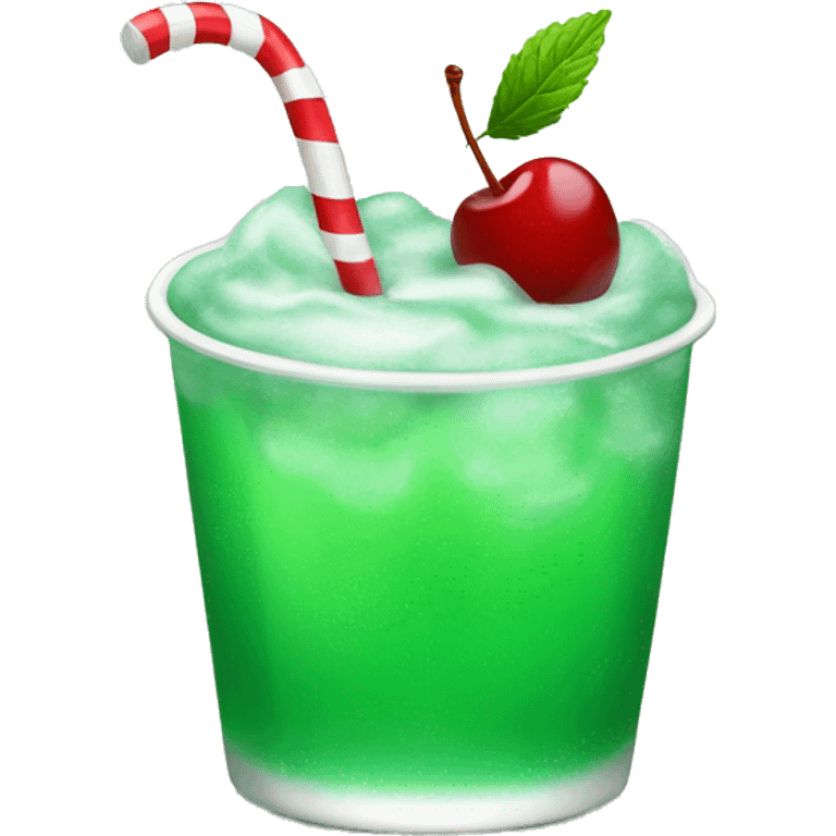 Green plain peppermint soda with a cherry emoji