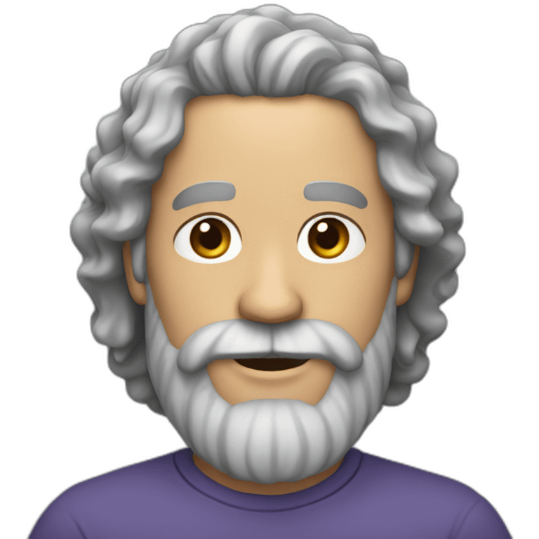 man with long gray beard in the center and brown on the sides and curly hair emoji