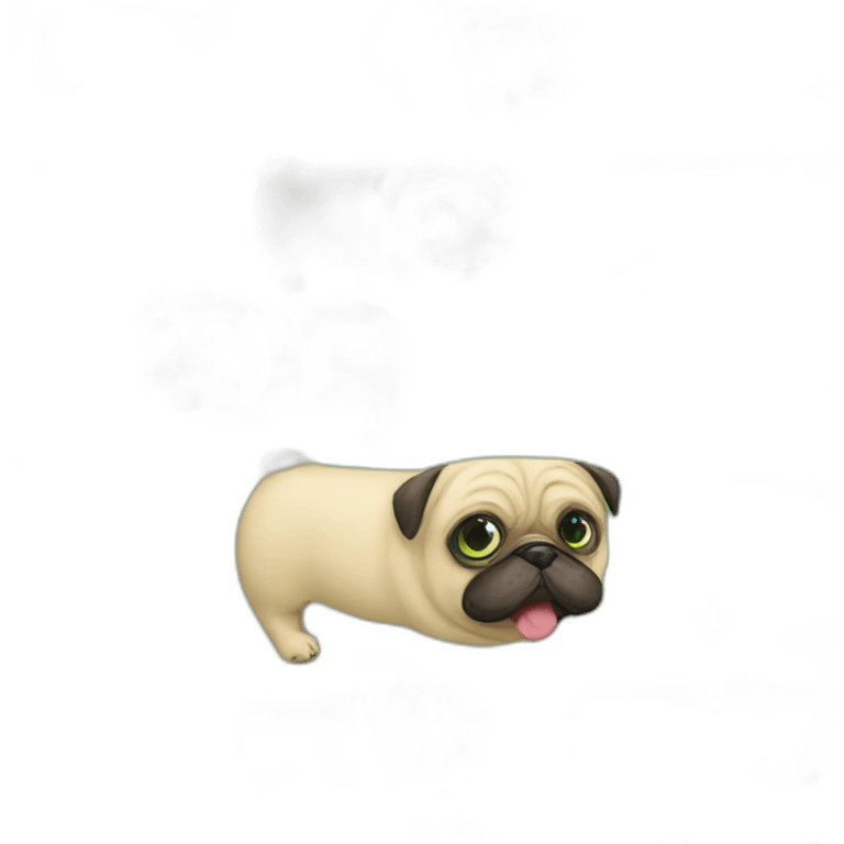 a fat happy pug whit a green toy bone emoji