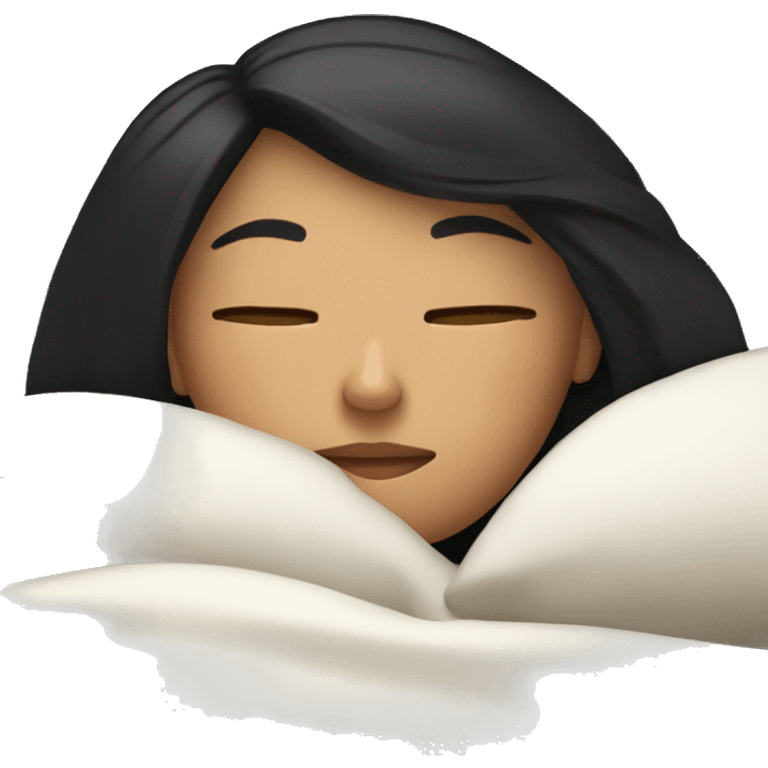 caucasian girl with black straight hair sleeping cozy in bed emoji