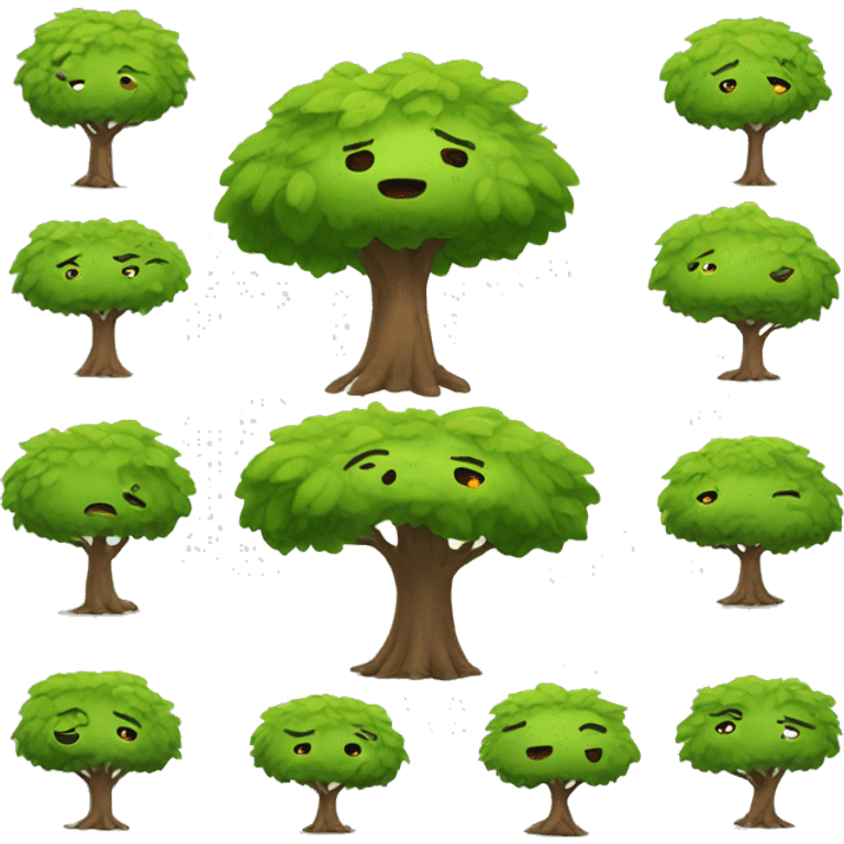 tree character with different emotions emoji