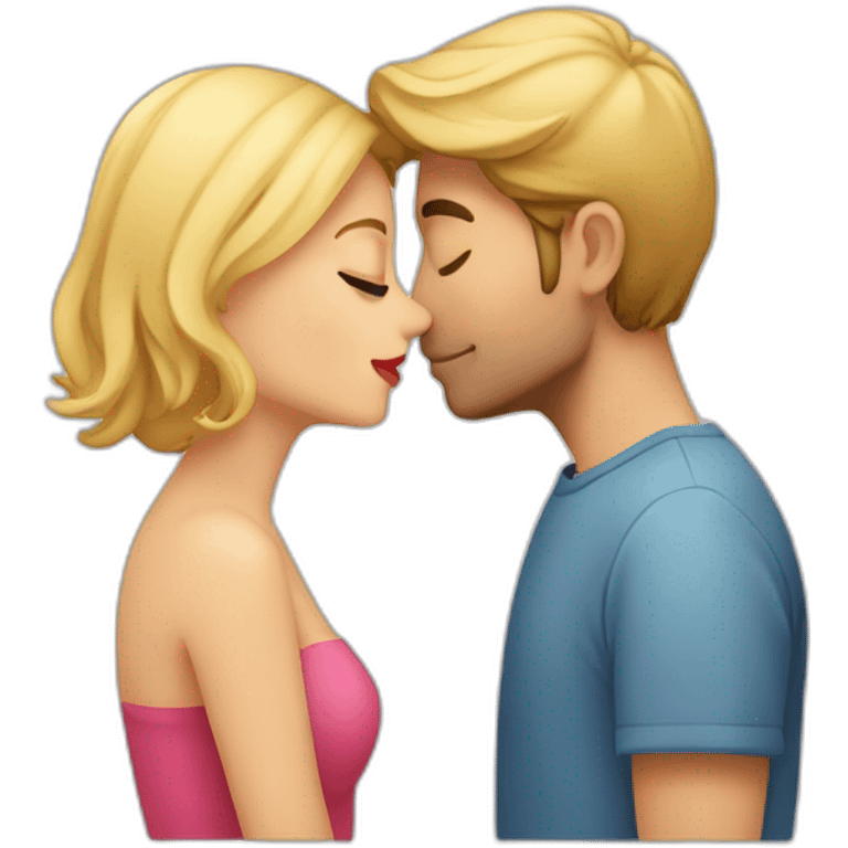 beso enamorados rubia y moreno emoji