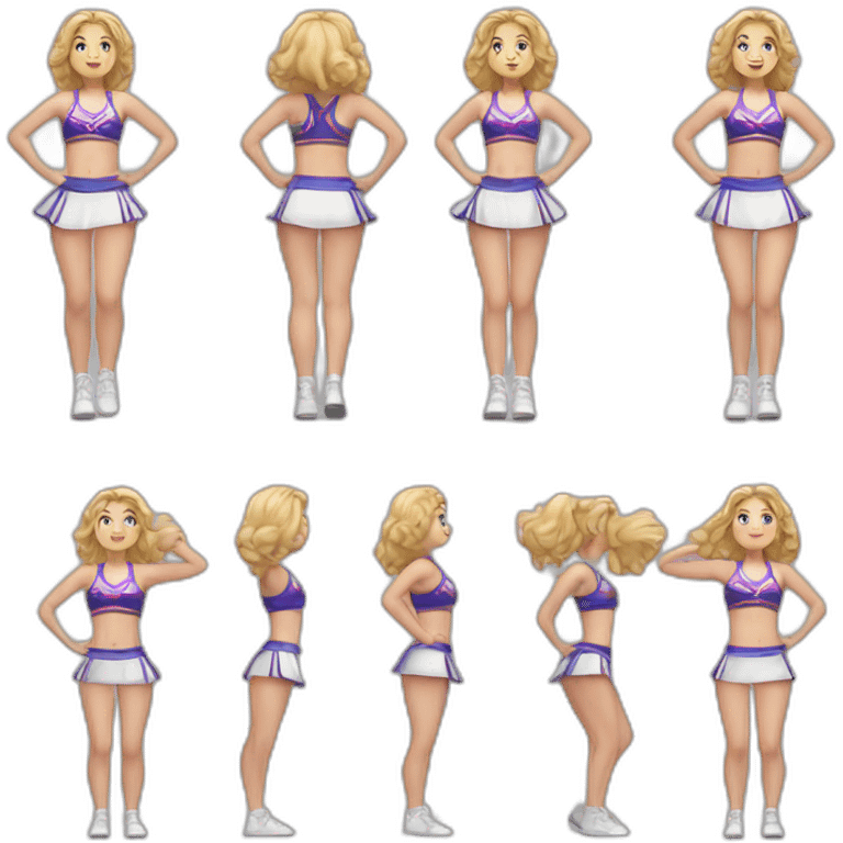 Full body Caucasian curvy cheerleader back and front views emoji