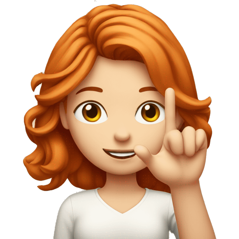 red-haired girl making a finger-heart symbol with hand emoji