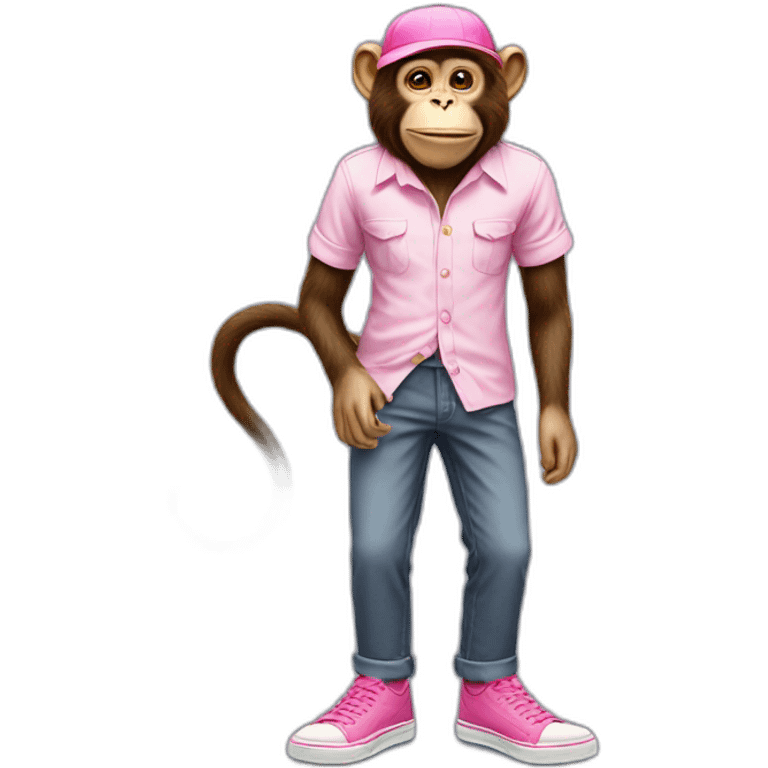 Monkey with hat glazzes a shirt and pants and pink shoes emoji