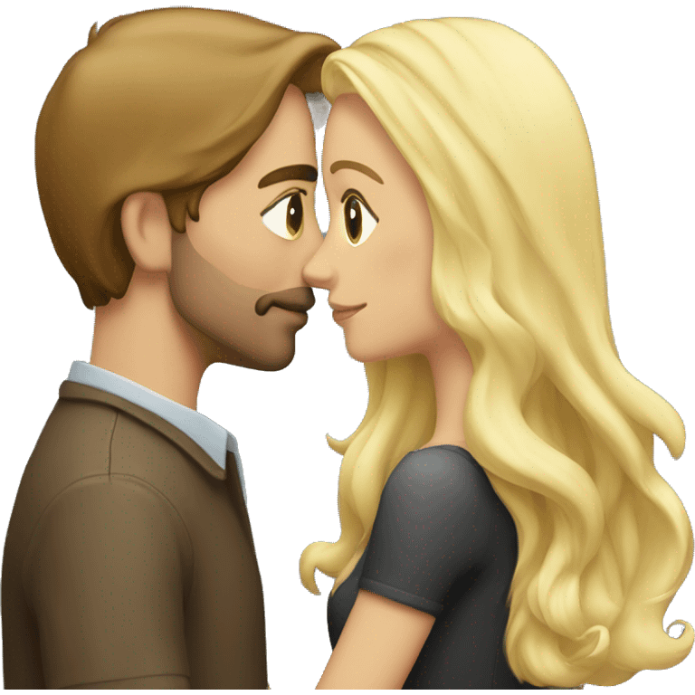 A tall guy with brown hair kisses a girl with blonde hair emoji