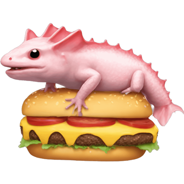 Axolotl eating a cheeseburger emoji