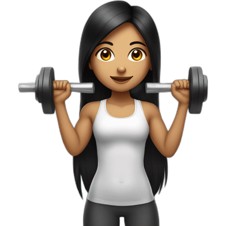 An Indian girl with long black hair, and fair skin, lifting weights at the gym emoji