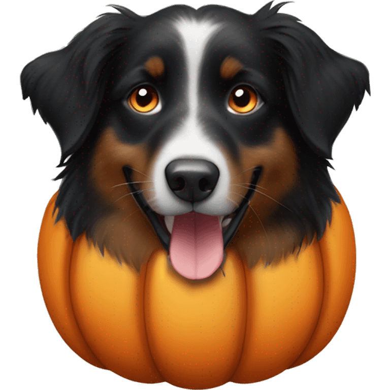 black australian shepherd dog in a pumpkin emoji