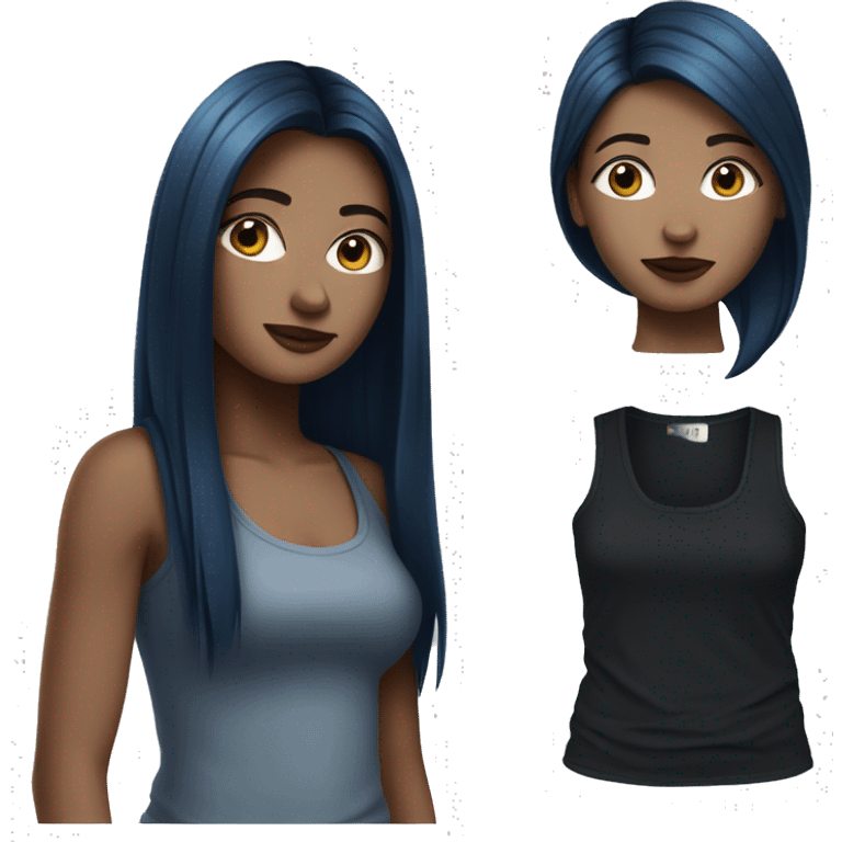 white girl with long straight dark blue hair wearing black tank top emoji