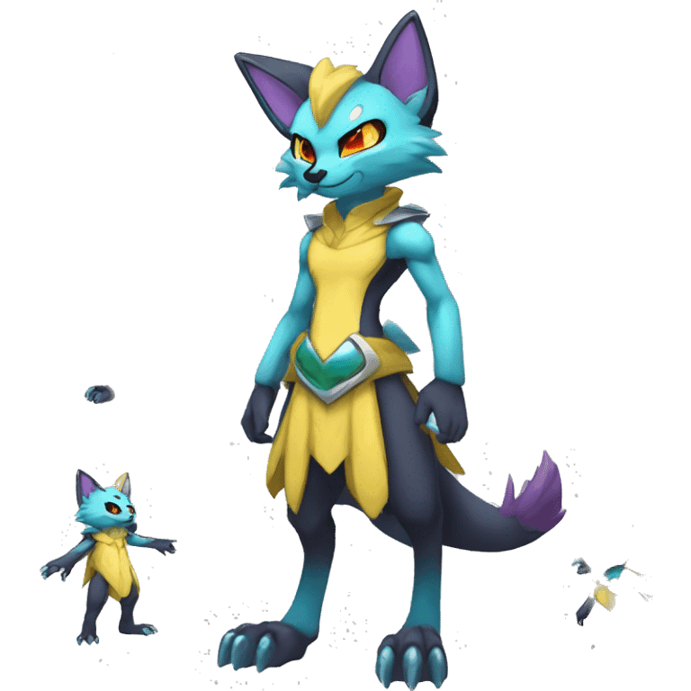 Anthro Sona Cool Edgy Legendary Colorful Shy Shiny Fakemon-Pokémon-Fantasy-Creature With Full Body Detailed High Quality emoji