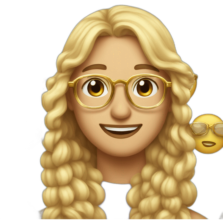 Women with Brown sholderlong Hair and glasses loves a blond Man with gold glasses and a baseballcap emoji