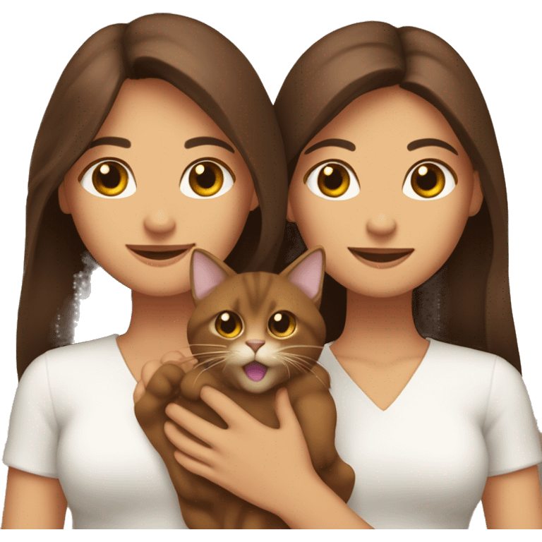 Two long hair brunettes keeping two brown cats in their hands emoji