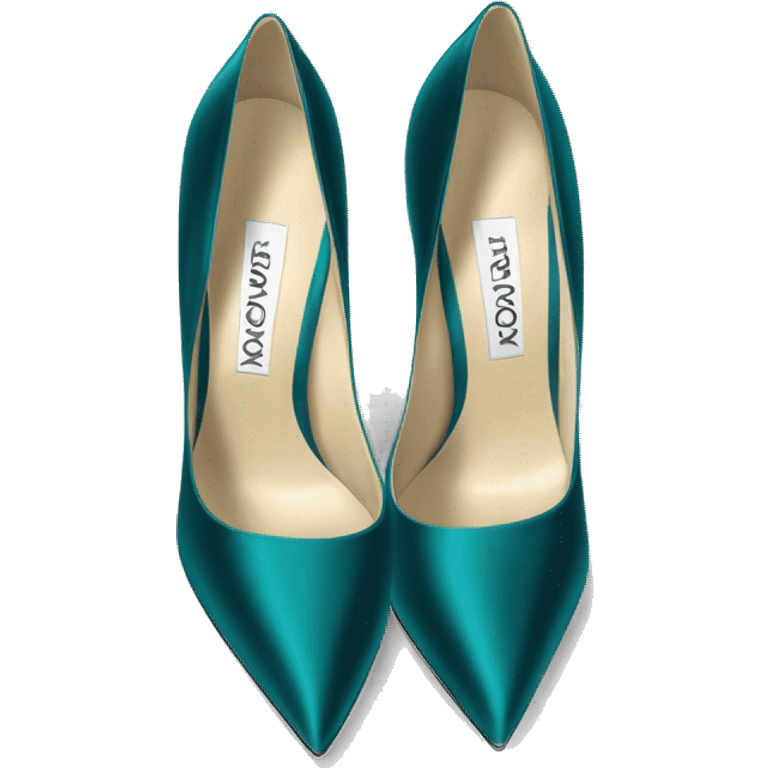 Realistic isolated top view of a pair of dark teal silk satin jimmy Choo stiletto high heel shoes. emoji