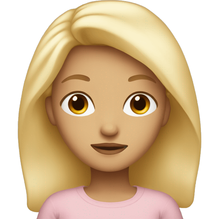 Blonde girl with brown eyes cozy in bed emoji