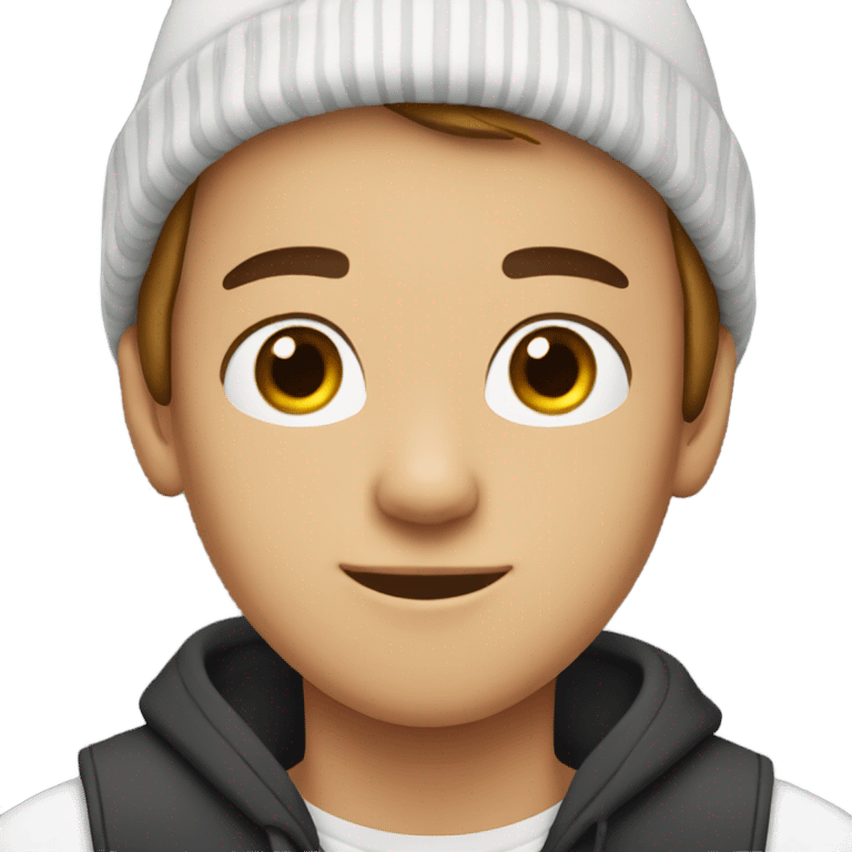 White Teen boy with beanie brown eyes emoji