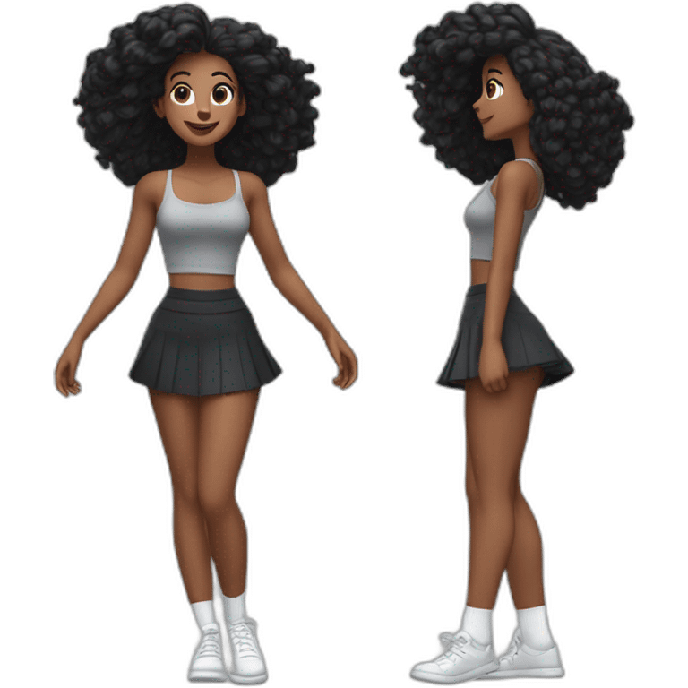 alistic-full-body-caucasian-curvy-beauty-jumping-short black-skirt-back-and-front-views-strong-wind-knickers-long-white-socks emoji