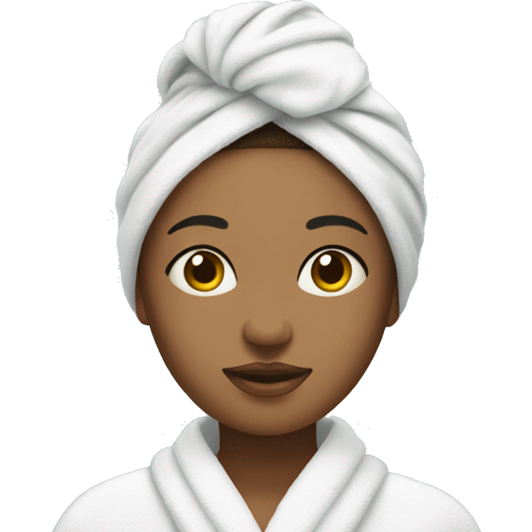 Girl with towel on head and skincare mask on face with robe on emoji