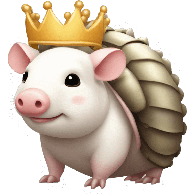  white piebald chubby round armadillo pig panda centipede armadillo wearing a crown emoji