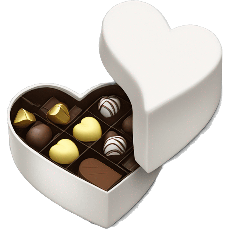 white heart shaped box with chocolates in it emoji