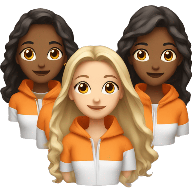 4 girls in orange hoodies  emoji