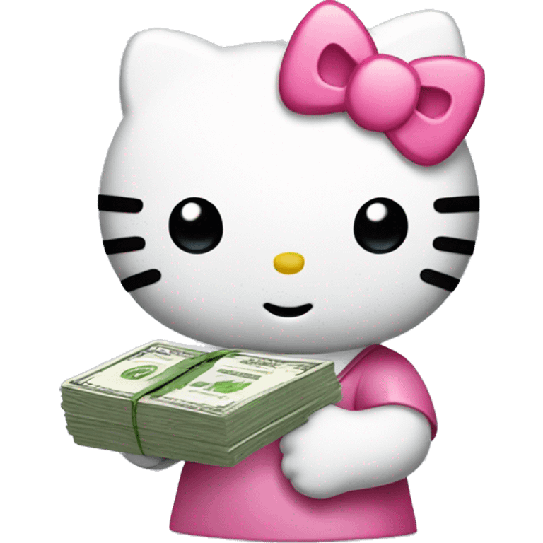 Hello kitty holding a stack of cash emoji