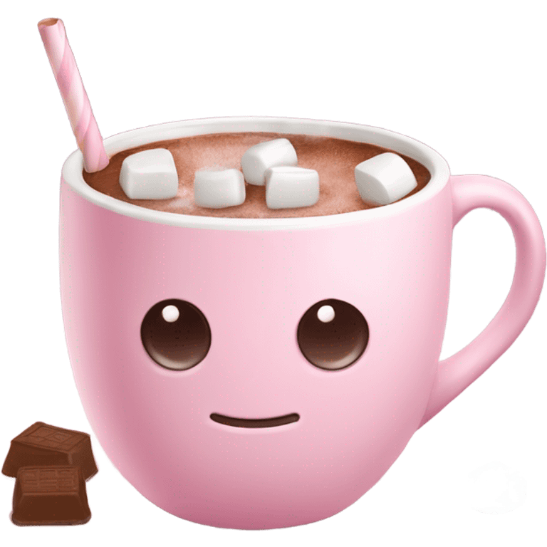 Light Pink mug of hot chocolate with marshmallows  emoji