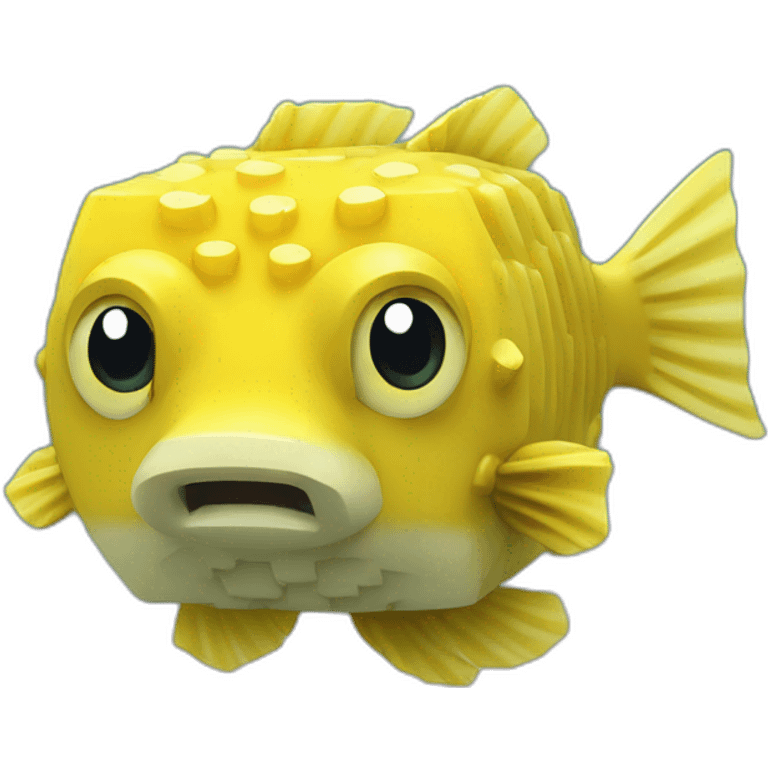 cube yellow fugu fish with two fins and tail in minecraft style full size emoji