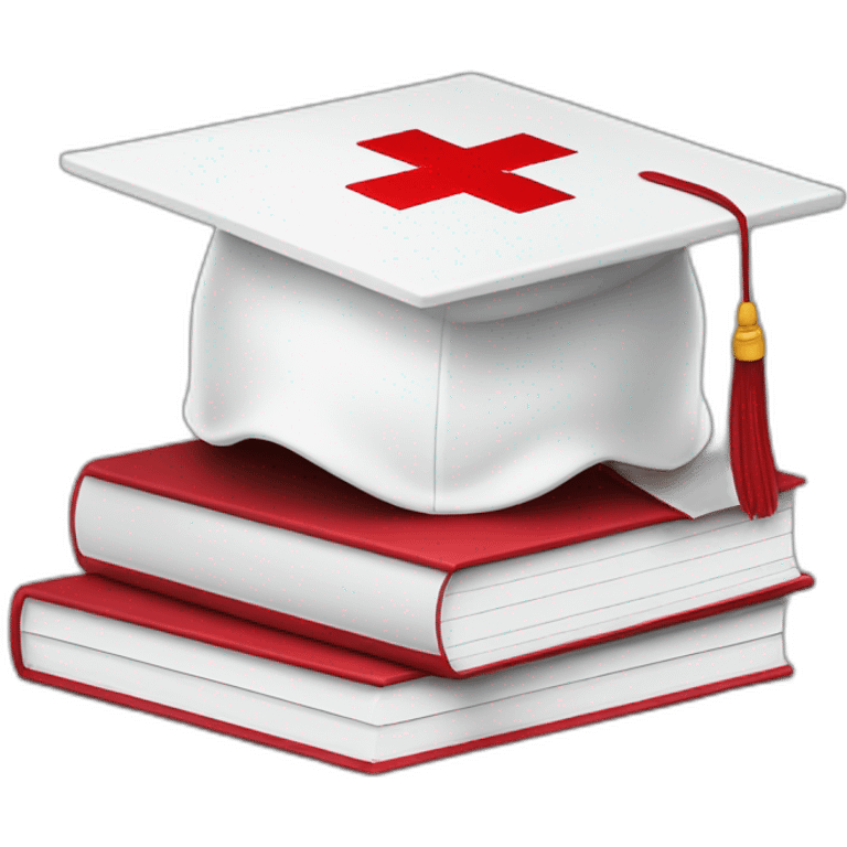 White Student cap with red medical cross On a stack of books emoji