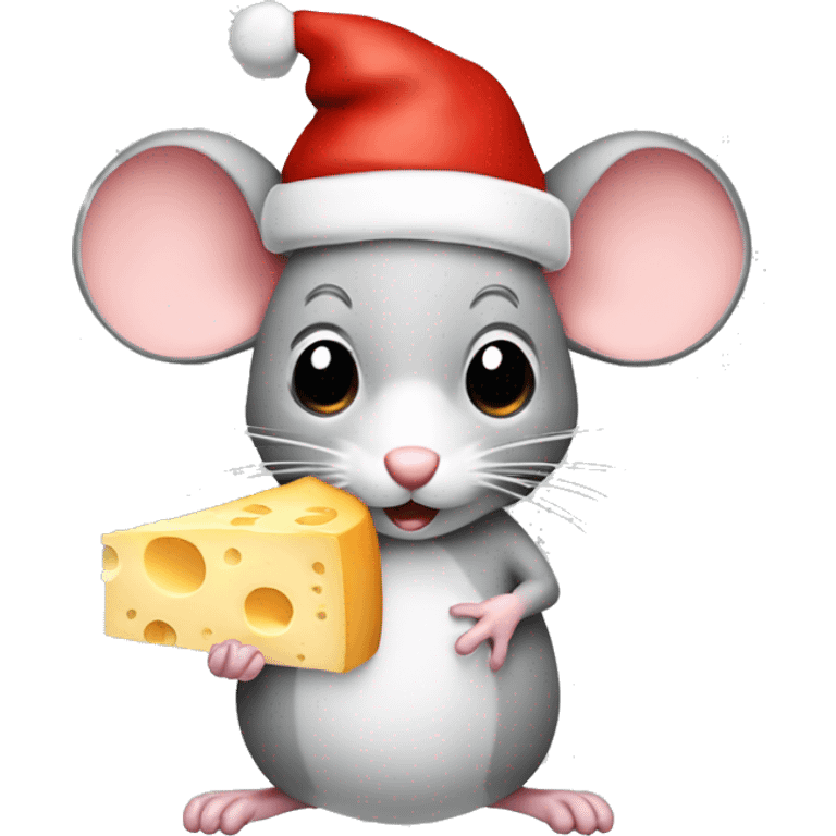 Mouse with Santa hat and cheese emoji