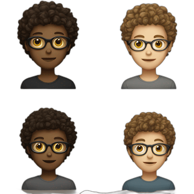 head of a boy with brown curly short hair and white glasses with a dark cat emoji