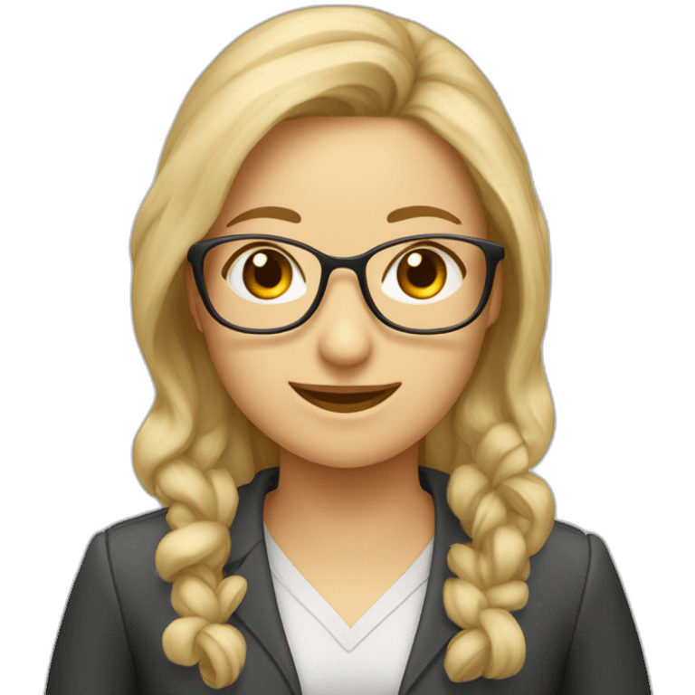 Profesora de matemáticas con gafas y calculadora, rubia y de pelo corto emoji