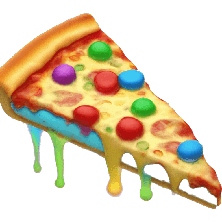 neon pizza slice with rainbow cheese emoji