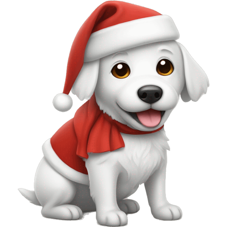 cute white dog with a santa claus hat  emoji