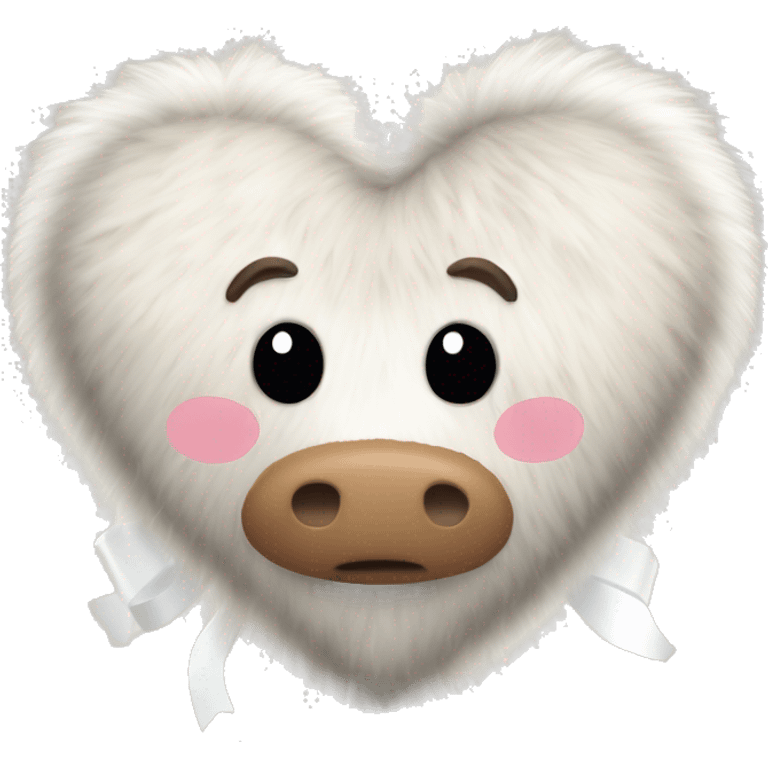 Cowhide fuzzy heart with white ribbon emoji