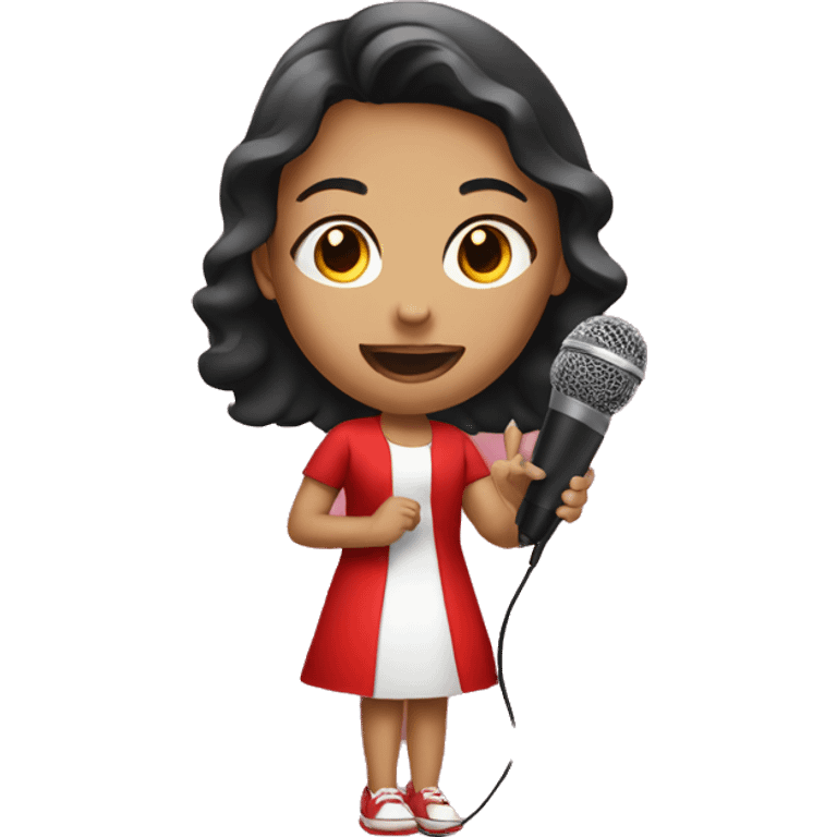 girl in red dress with microphone emoji