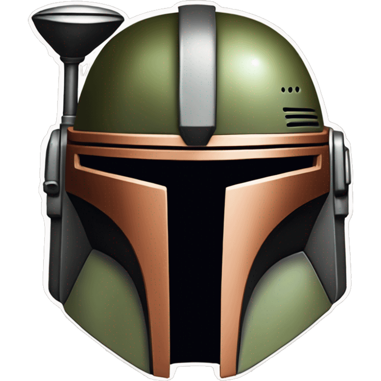 Olive and rust colored Mandalorian helmet with antenna emoji