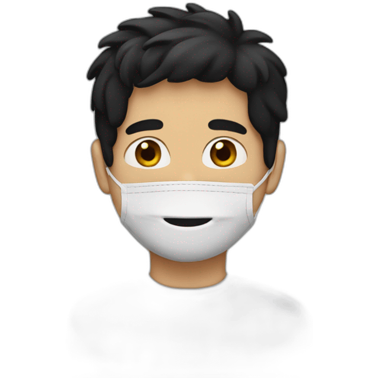 A guy with a black hair wearing mask emoji