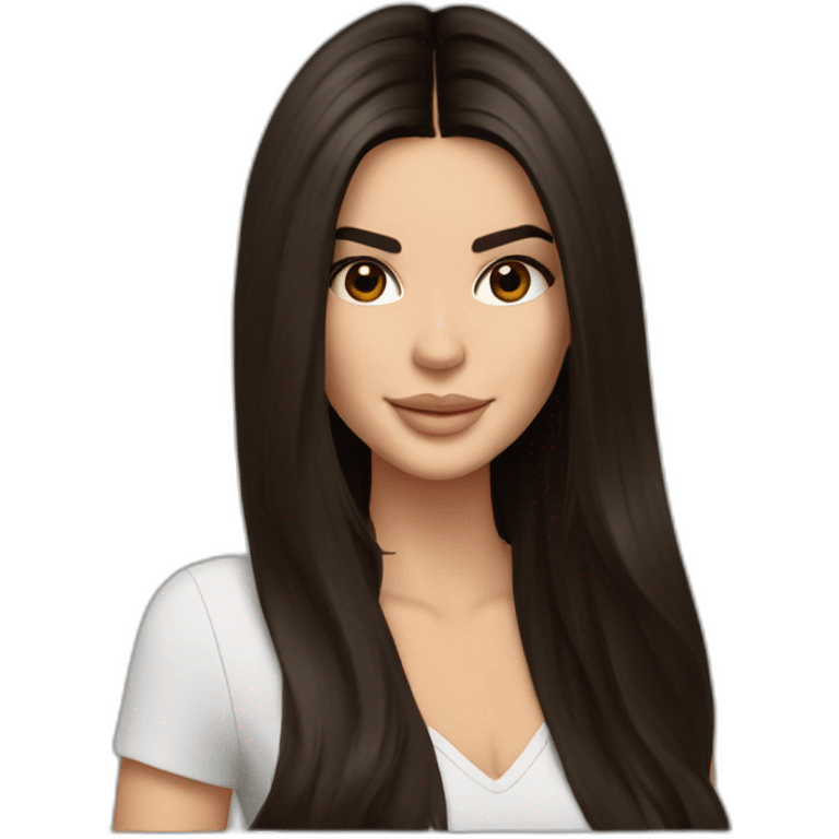 brunette Kendall Jenner with long hair holding iPad emoji