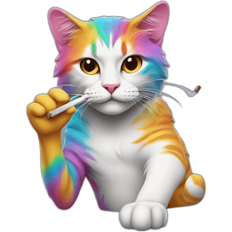 Cool cat with a cigarette that has a multicoloured smoke emoji