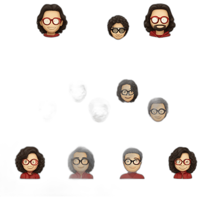 Professeur de la casa de papel avec des lunettes et un sourire jeune avec des cheveux bouclés noir emoji