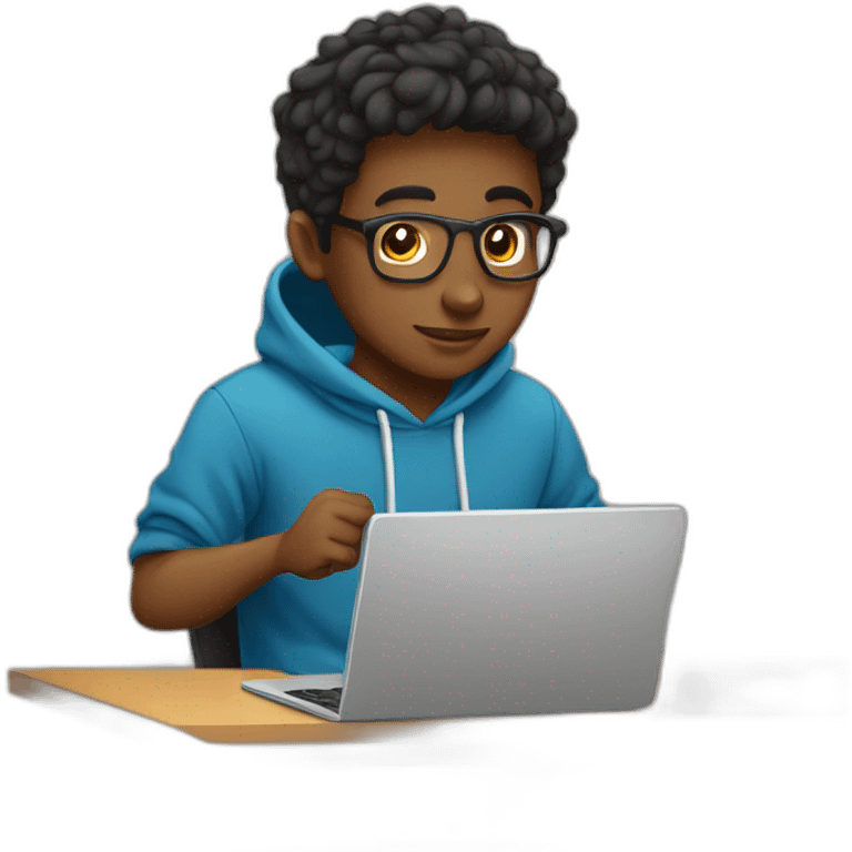 Boy hoodie Laptop typing Desk Illustrations emoji