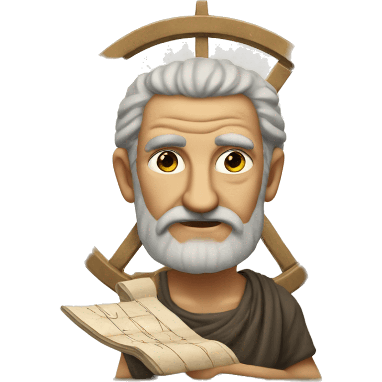 ancient Greek mathematician wonders. He has a compass and a ruler in front of him. emoji