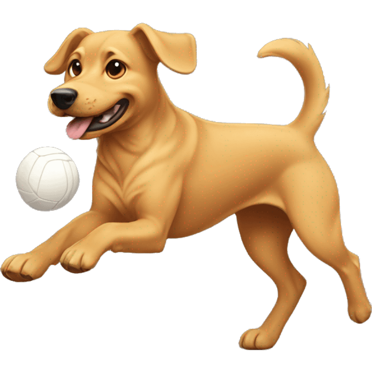 tan dog with curly tail chasing a ball emoji